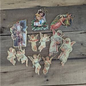 Vintage Set of Eleven Merrimack Die Cut Victorian Holiday Ornaments
